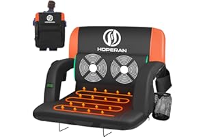 HOPERAN Massage Heated Stadium Seats for Bleachers with Back Support & Lumbar Pillow, 3 Level Heating & 6 Modes Massage Heated Stadium Chairs for Bleachers, Portable Heated Stadium Chair for Adult