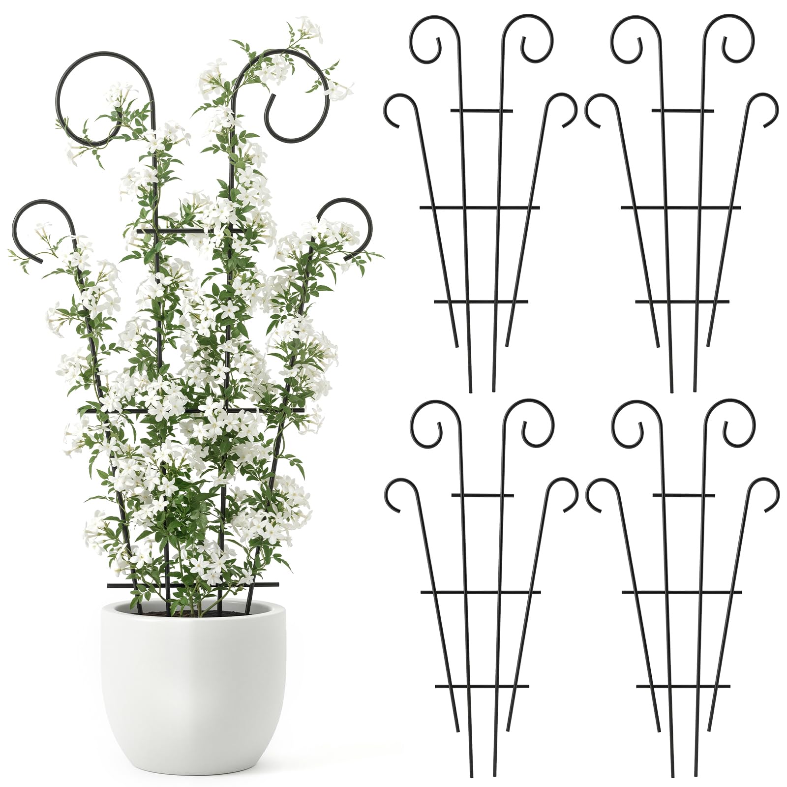 Thealyn 4 Pack Small Plant Trellis for Potted Plants, 60 x 36 cm Metal Trellis for Indoor Plants, Climbing Plant Support for Monstera, Ivy, Hoya and Small Houseplants, Black