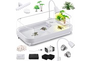 Moonorange Large Turtle Tank Kit With Lamp, Filter, Acrylic Aquarium, Heightened Curved Fences, Bottom Drainage, and Multi-Fu