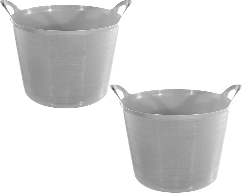 Muddy Hands 2x 27L Flexi Tub Flexible Rubber Storage Container Bucket Grey