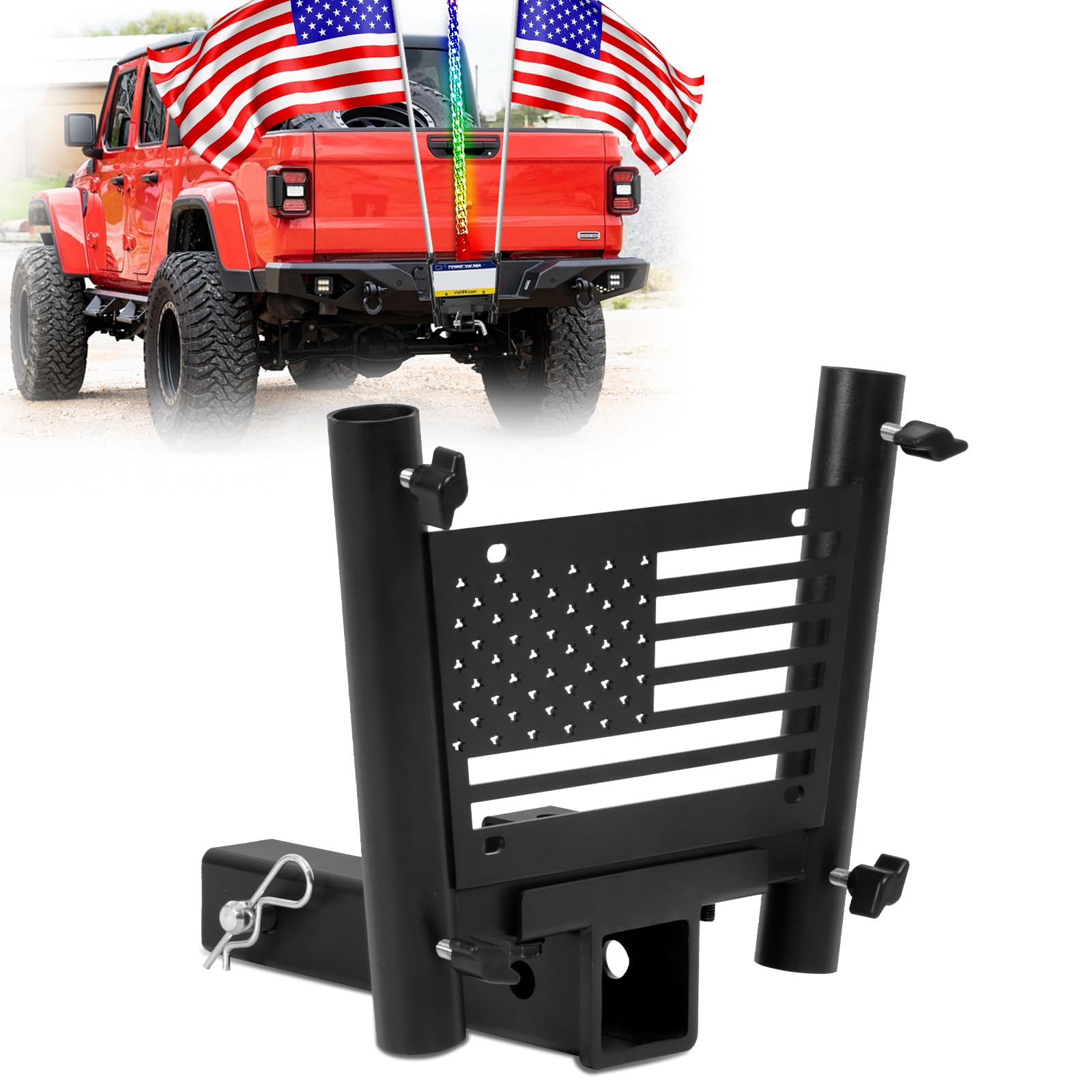 DING.PAI Trailer Hitch Flag Pole Holder for Standard 2 Inch Receivers