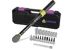 ANPUDS 1/4 Inch Drive Click Torque Wrench Set, 20-240in.lb/2.3-27.1Nm, 21pcs Bike Torque Wrench, Small Lightweight Inch Pound Torque Wrench, 72-Tooth Dual-Direction Adjustable Bicycle Maintenance Kit