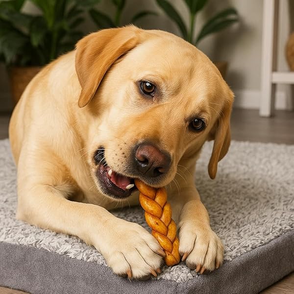 PET FACTORY 100% MADE IN USA BEEFHIDE 7″ BRAIDED STICKS DOG CHEW TREATS – PEANUT BUTTER FLAVOR, 6 COUNT/1 PACK