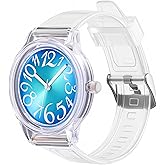 Bumotse Waterproof Digital Analog Watch for Women with Rainbow Cat-Eye Dial, 36mm Ultra-Lightweight Sport Wristwatch, 3ATM Water Resistant & Easy-Read Numbers for Casual Daily Wear