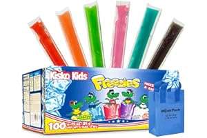 NOSH PACK Kisko Kids Freeze Pops Freezer Pops, 100 Pack Assorted Fruit Flavor Ice Popsicles for Kids, Kids Sized Ice Pops Bulk with Nosh Pack Bag