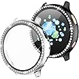GEAK Diamond Protector Compatible with Samsung Galaxy Watch Active 2 40mm Case, Crystal Plated PC Bezel Bumper Shell with HD Screen Protector for Galaxy Active 2 Watch 40mm Diamond Case Black/Silver