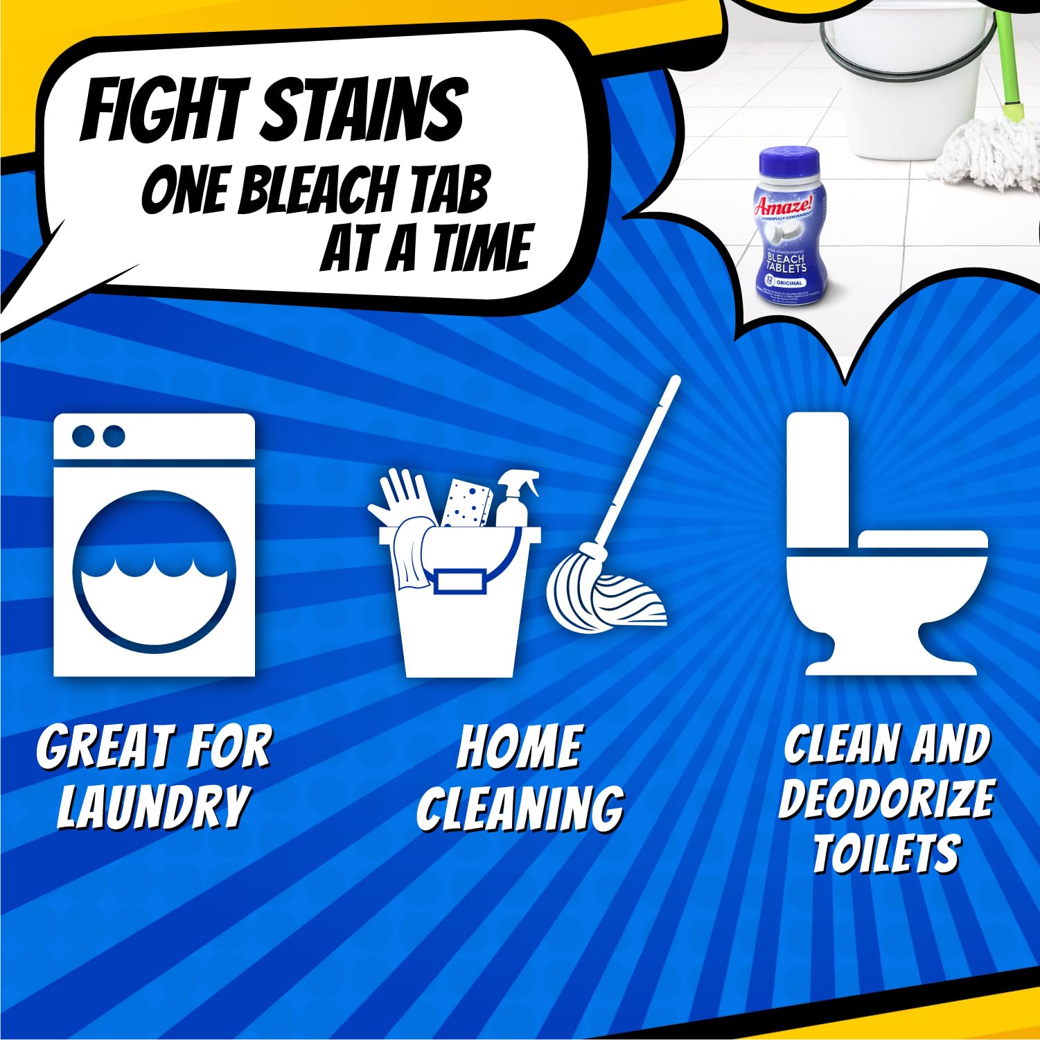 AMAZE Ultra Concentrated Bleach Tablets [32 tablets] - Lavender Scent - for Laundry, Toilet, and Multipurpose Home Cleaning. No Splash Liquid Bleach Alternative