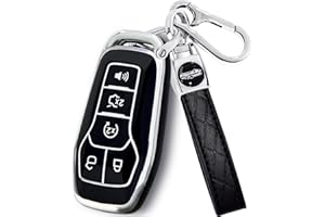XIYANG TRADE for Ford Key Fob Cover with Keychain, Soft TPU Key Fob Cover Case Shell Compatible with Ford Mustang Fusion F150 Explorer Edge Lincoln MKC MKX MKZ 5 Button Smart Remote Holder (Black)