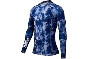 HUGE SPORTS Men's Rash Guard Long Sleeves UPF 50+ UV Sun Protection Quick Drying Splice Compression Swim Shirts