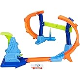 Hot Wheels Stunt Tracks Corkscrew Jump Champion &amp; Toy Car | Flip &amp; Jump the 1:64 Scale Vehicle Through the Loop, Speed Snap Track with Adapters, Compresses for Storage