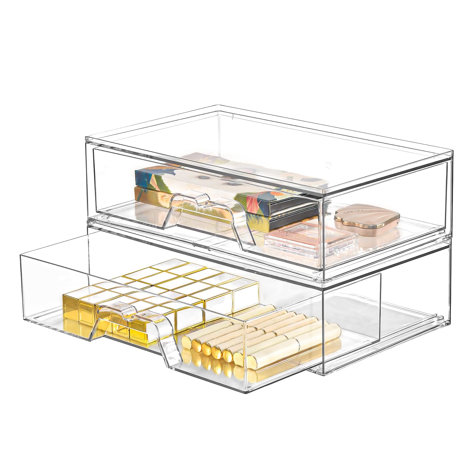 Photo 1 of 2 Pack Stackable Makeup Organizer, 12.1''L Acrylic Bathroom Organizer and Storage Undersink Drawer, Cosmetics and Beauty Supplies,Clear Plastic Storage Bins for Desk,Cabinet,Kitchen,Vanity,Pantry