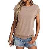Micticsi Womens Crewneck Cap Sleeve T Shirts Banded Bottom Top Loose Fit Short Sleeves Tee Casual Summer Basic Tops 2025