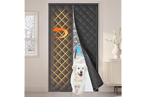 QNLONG Magnetic Thermal Insulated Door Curtain Fits 32"X80" Doors, Thermal Door Cover for Winter Curtain Size 34x82 Inch Oxford and Cotton Fill (Black)