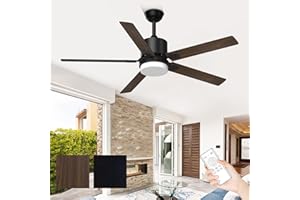 Obabala Ceiling Fans with Lights, 52-inch Outdoor/Indoor Fan with Remote, Matte Black, (5 Blades)