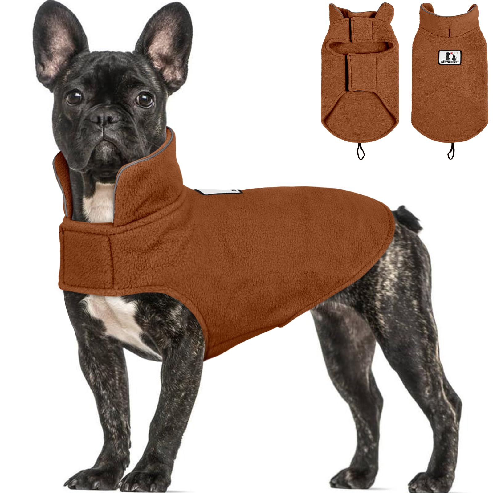 DENTRUN Dog Fleece Coat - Small to Large Dogs, Winter Warm Jacket & Sweater, Reflective, Soft, Adjustable