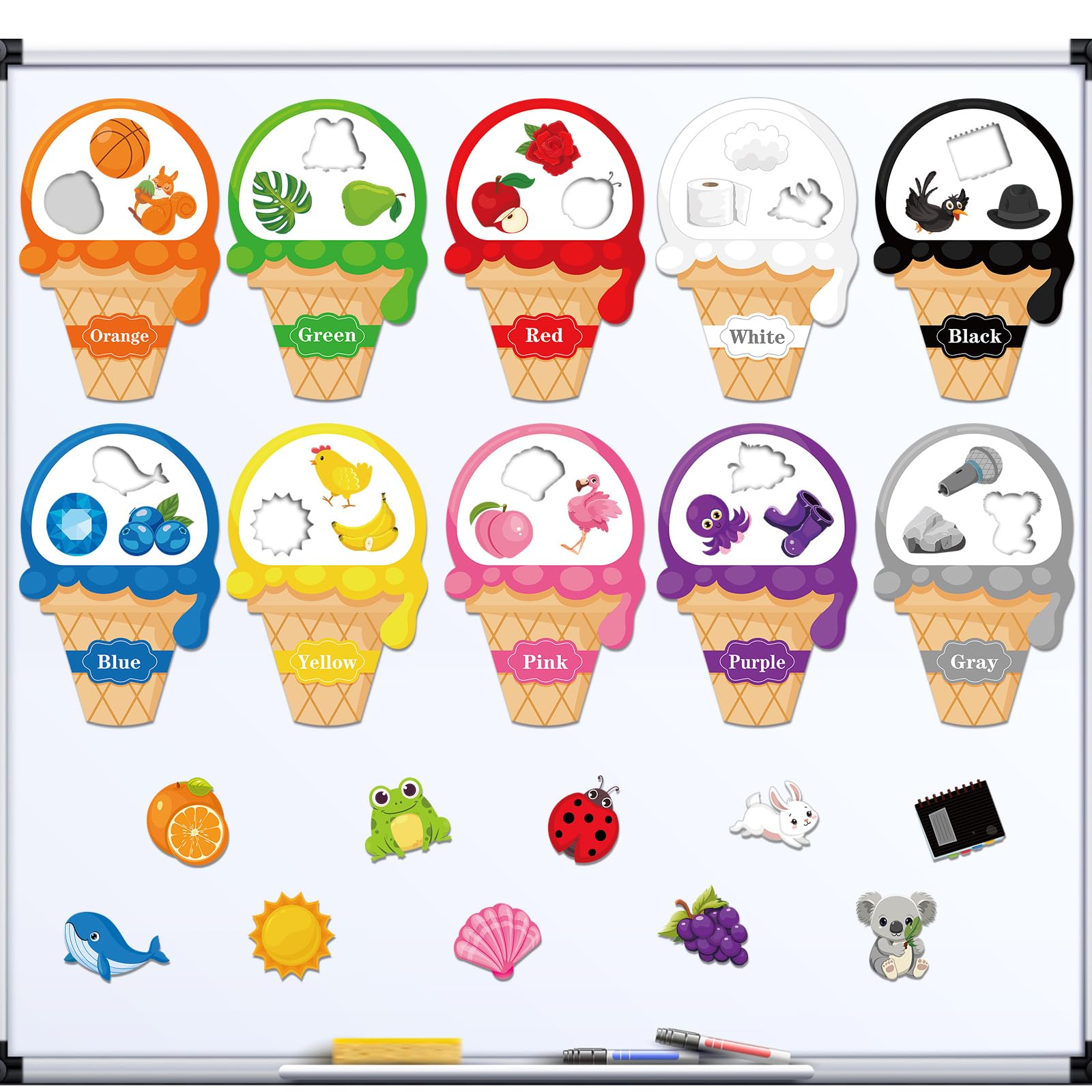 Photo 1 of Pickmesh 10 Set Ice Cream Magnetic Color Sorting Set Color Recognized Fridge Magnets for Montessori Motor Skill Magnet Game Preschool Circle Time Learning Activities