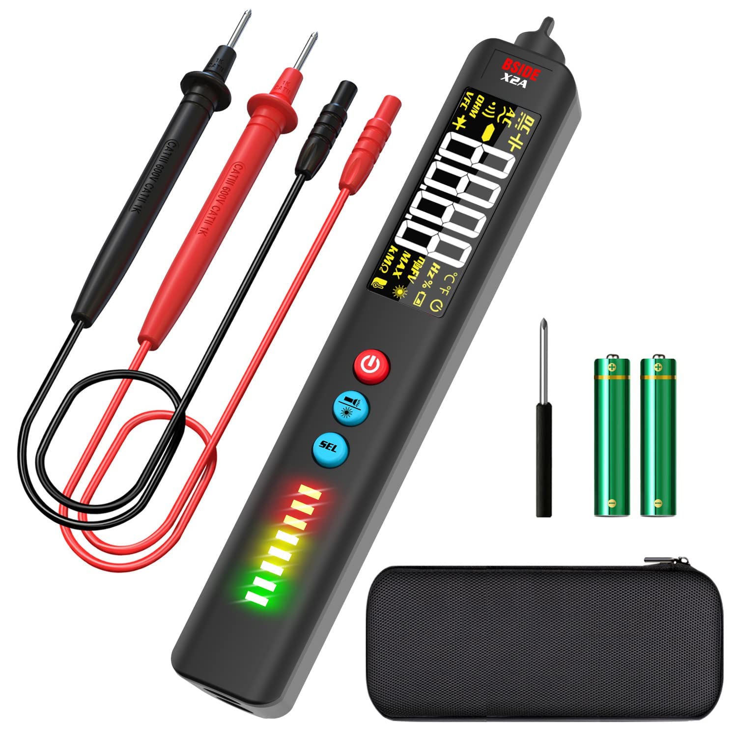 BSIDE Non Contact Electrical Tester Pen Type Smart Multimeter with EBTN LCD Display Multifunction Voltage Tester Resistance Diode Continuity Frequency Tester with NCV Flashlight