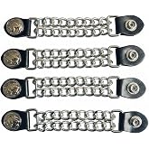 Vksjin Motorcycle Vest Extenders for men, Genuine Leather with Double Chrome Chains, 6-1/2 Inch, 4 Pieces