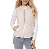 Fuinloth Women's Lightweight Warm Puffer Quilted Vest - 4-Pockets Stand Collar Zip Gilet, Fall Winter Outerwear