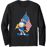 Garfield Holding USA Flag Uncle Sam 4th of July Cartoon Cat Long Sleeve T-Shirt