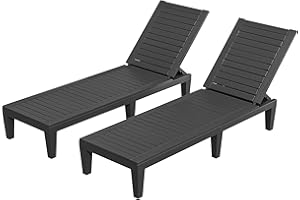 YITAHOME Chaise Outdoor Lounge Chairs with Adjustable Backrest, Multi-Functional Patio Loungers Easy Assembly & Lightweight, Waterproof Poolside Chaise Lounge with 265lbs Capacity,Set of 2, Black