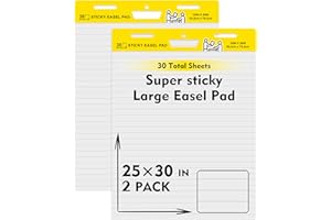 fwipiyo 2 Pack Sticky Easel Pads, Poster Paper 25 x 30 Inches Large Self Stick Easel Paper, Flip Chart Paper for Teachers, Teacher Anchor Chart, 30 Sheets/Pad