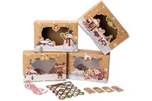 12 Pcs T-Lanugage Cookie Boxes, Gift Baking Box with Window, Stickers and Rope for Christmas Pastries, Cookies, Pie, Donuts, 