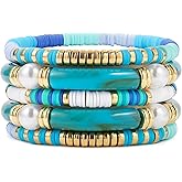 Elegance 11 designs colorful bracelets for women Surfer Thick Tube Heishi Summer Beach Beaded Stackable Boho Stretch Bracelets