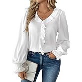 HYTENSUN Women's Casual Ruffle Blouse Long Sleeve Dressy Casual Top Business Casual Shirt Cute Blouse for Work or Weekend