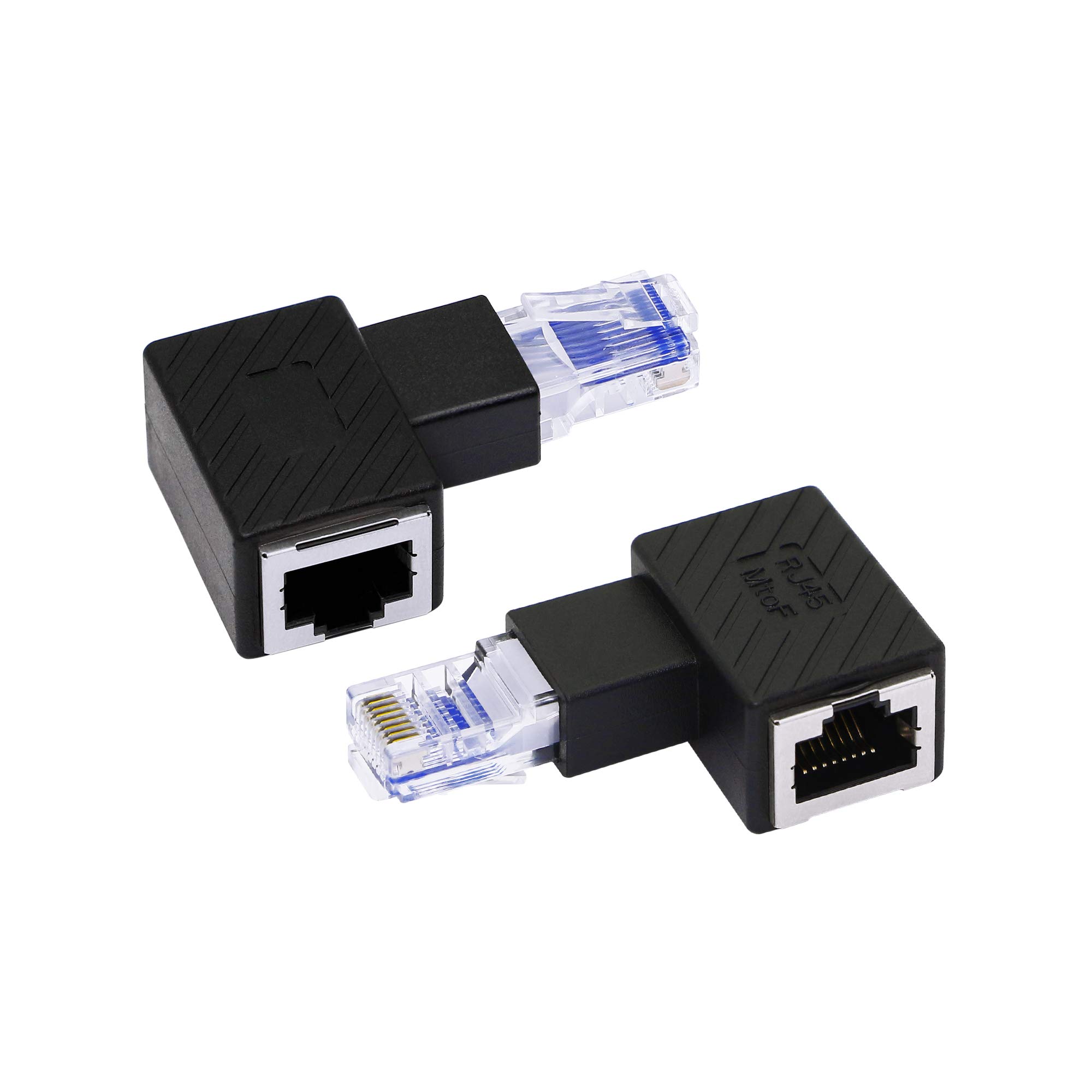 RIIEYOCA Left Angle Ethernet Adapter,90 Degree RJ45 Male to Female Extension Cat6 LAN Network Connector for Computers, Laptops, Routers(2-Pack)