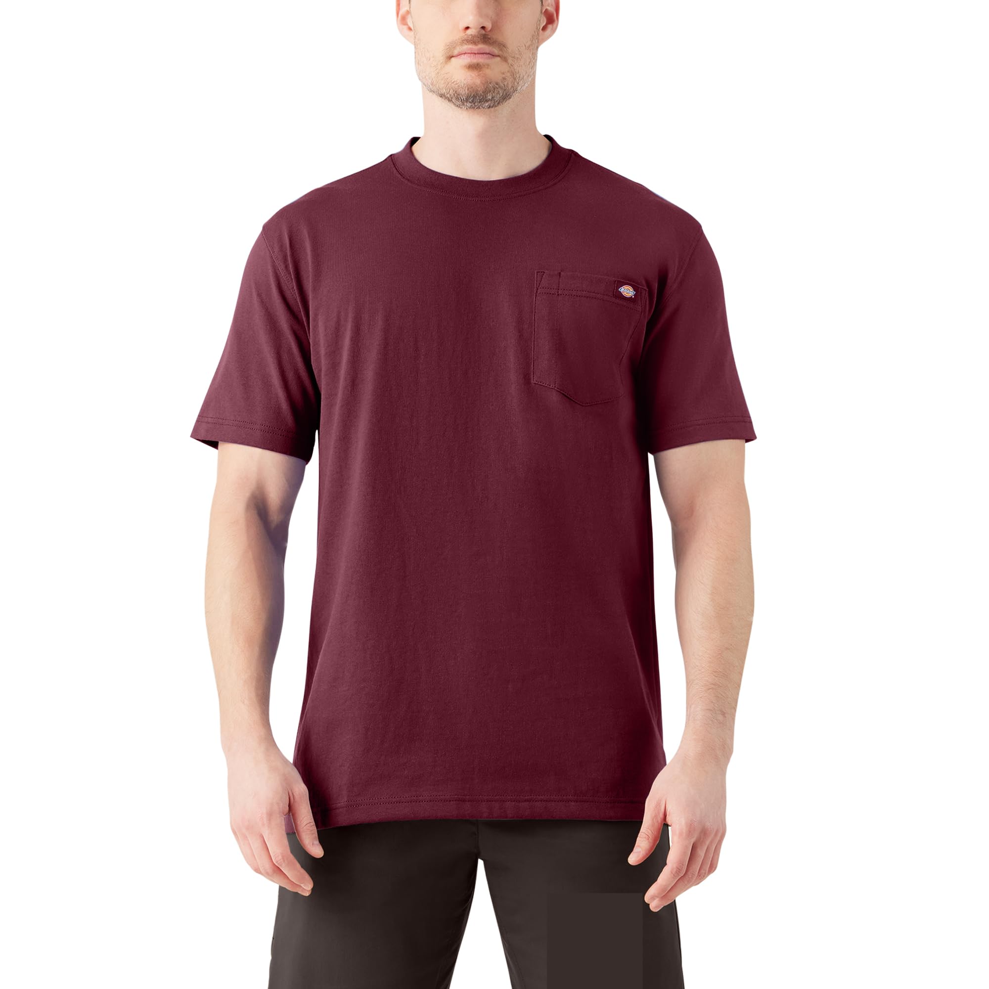 Photo 1 of Dickies Mens Heavyweight Crew Neck Short Sleeve Tee Henley Shirt, Burgundy, Large US
