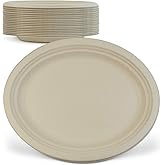 Green Earth, 12-Inch, 125-Count, Compostable Plates, Natural Bamboo Fibers, Everyday Tableware - Biodegradable Disposable Oval Shape Microwave-Safe Gluten-Free Eco-Friendly