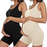 Coume 2 Pcs Women Maternity Bodysuit Pregnancy Shapewear Sleeveless Tank Top Shorts Jumpsuit Ribbed Maternity Workout Romper