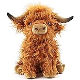 Toaje Highland Cow Stuffed Animal Realistic Scottish Cow Plush Toy Soft Farm Animal Cattle Plushie Doll Present for Adults Kids Boys Girls (Brown Cow, 10.8 Inch)