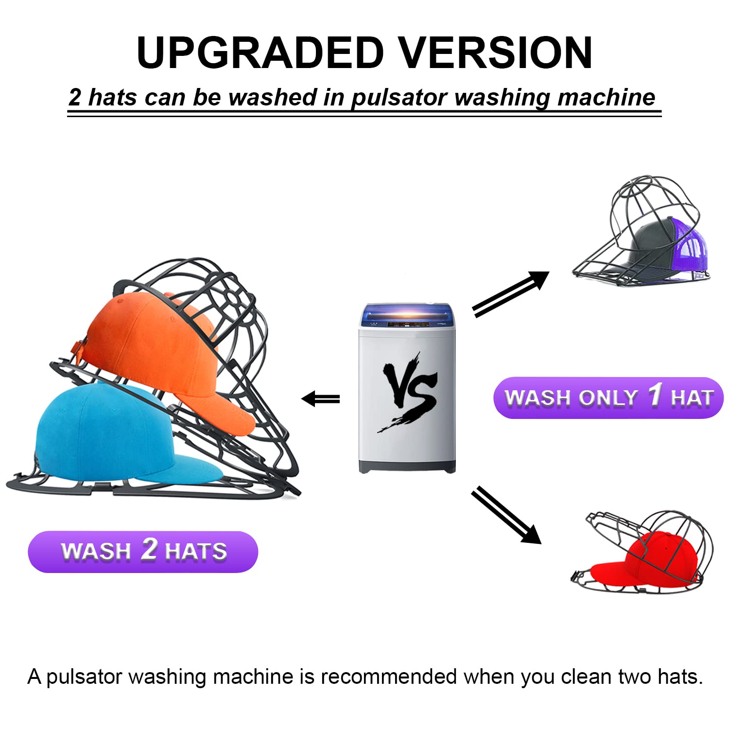 Baseball Caps Washer for Washing Machine or Dishwasher, Hat Washer Frame/Washing Cage, Hat Shapers/Cleaning Protector Racks, 2 Sizes Fit for Adult and Child's Cap
