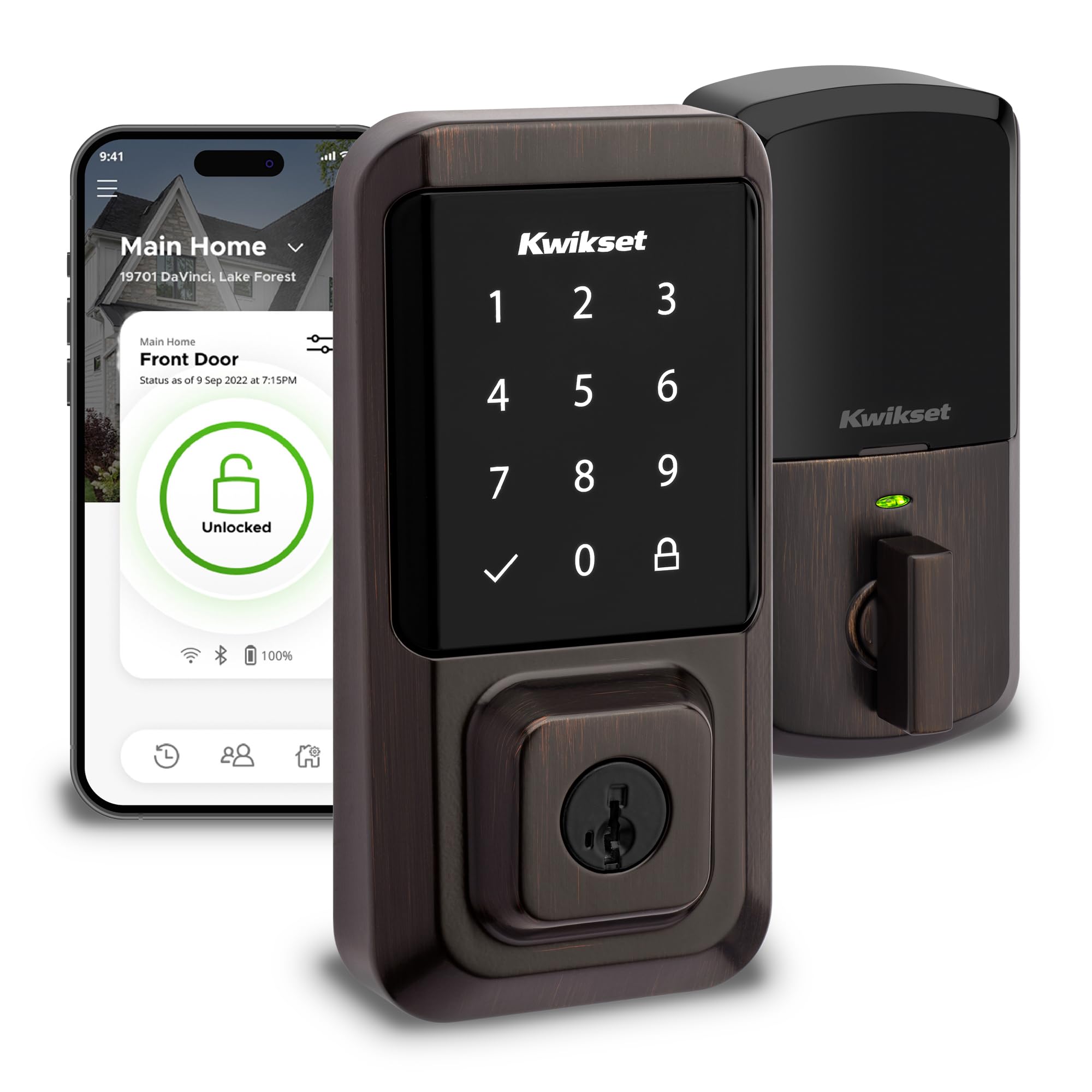 Photo 1 of Kwikset Halo Wi-Fi Smart Lock, Keyless Entry Front Door Touchscreen Deadbolt, App Control, Grade AAA Certified, Easy Install No Hub, Venetian Bronze Finish