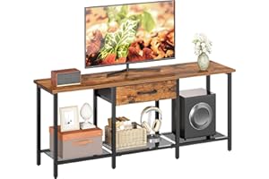 HOOBRO TV Stand with Fabric Drawer & Open Shelves, Entertainment Center for TVs up to 55", Industrial TV Media Console Table 