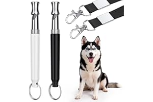DIZU Dog Whistle, Dog Training Whistle with Lanyard, 2 Pcs Adjustable Ultrasonic Silent Dog Recall Whistles, Professional Dog Whistle to Stop Barking Neighbors Dog (White and Black)