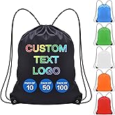 Scanect custom drawstring Backpacks bags 5/10/50/100 Pack, personalized Logo Text, bulk, Black