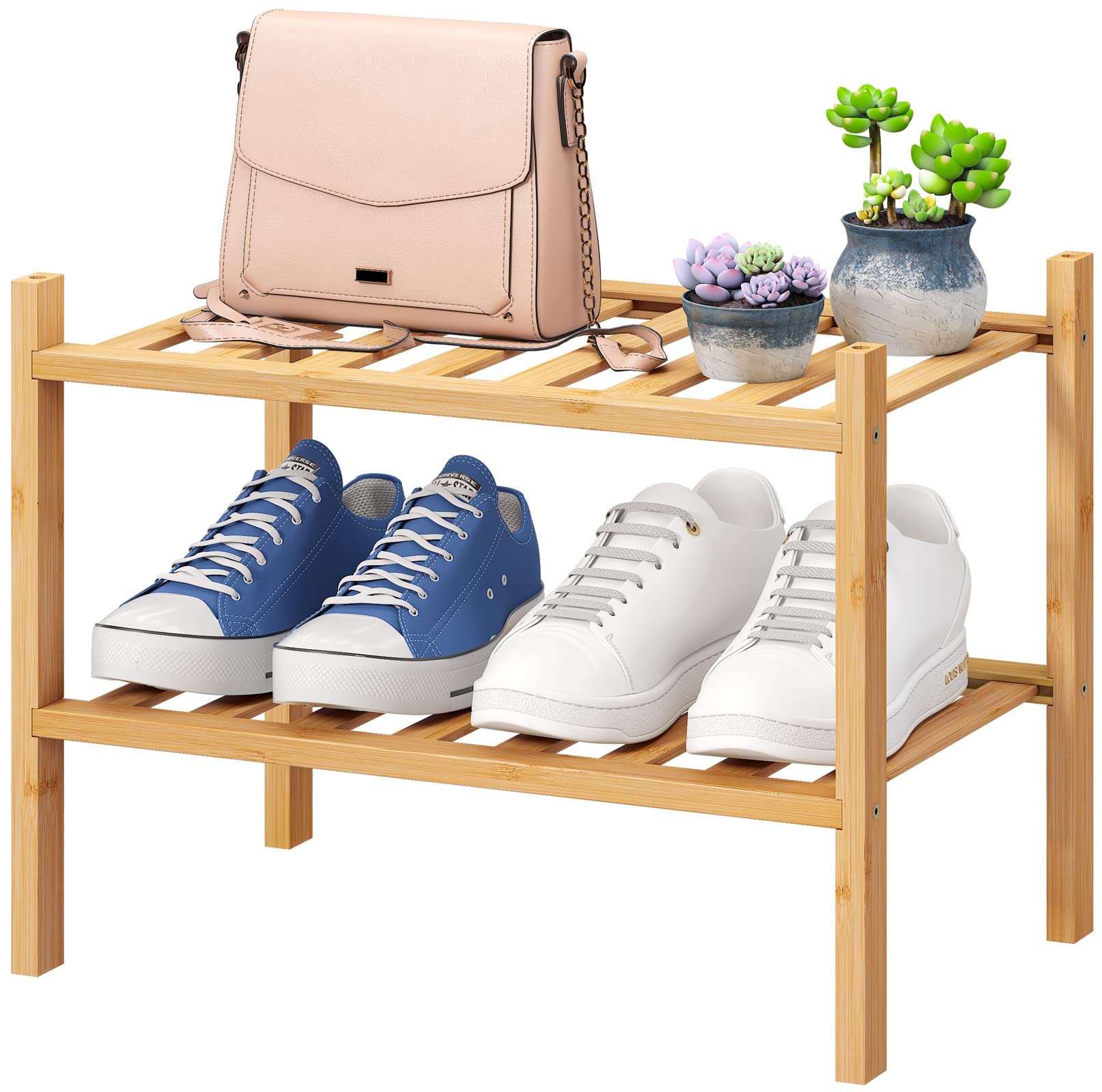Photo 1 of viewcare Small Shoe Rack, 2-Tier Shoe Rack for Entryway, Bamboo Wood Shoe Shelf for Closet & Hallway, Long 17.2IN | Beautiful | Functional | Sturdy | Durable