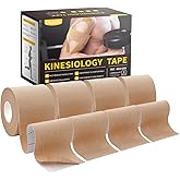 Dimora Uncut Kinesiology Tape, Original Cotton, 16' Elastic Athletic Tape for Muscle Pain Relief and Joint Support, 4 Rolls, Beige