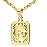 JSJOY Graduation Gifts 2024 Gold Initial Necklaces for Women Men Gold Letter Necklaces 26 Capital A-Z Letter Pendant Necklaces for Women Square Monogram Necklace for Her, initial necklace-22, R