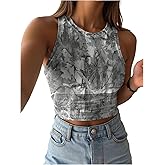 RoseSeek Women's Camo Graphic Tank Top Crewneck Sleeveless Fitted Crop Tops Summer Clothes