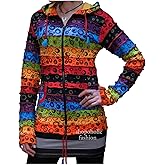 Shopoholic Fashion Women Patchwork Rainbow Bubble Print Hippie Cotton Full Zip Up Hoodie Jacket