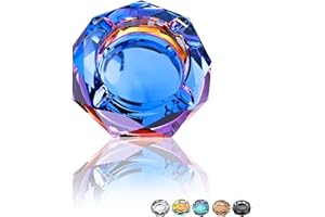 Coomin Crystal Glass Ashtray, Sparkly Cigar Cigarettes Ash Tray, Ashtrays for Smokers Indoor Office Home Desktop Tabletop, Gift Packaging, Blue