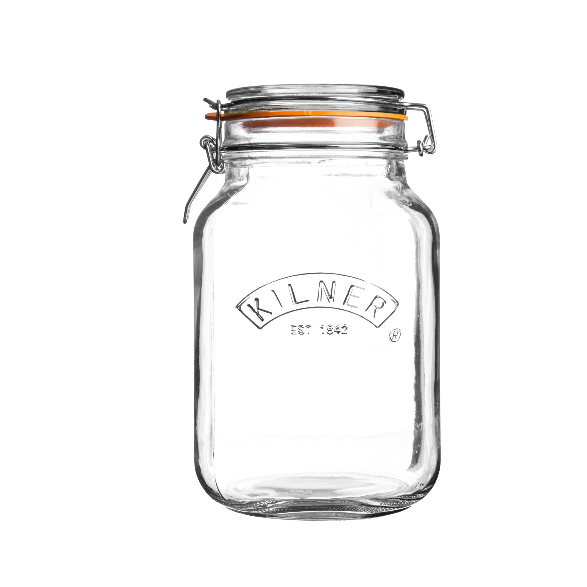 Kilner Square Clip Top Jar 1.5L (1500ml) Airtight Glass Jar for Pickling Large Vegetables Preserving Whole Fruits and Storing Flour Pasta Lentils Dry Foods