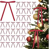 Coowayze Red Velvet Bows for Christmas Tree, 30 PCS Small Red Christmas Bows Decorations, Velvet Ribbon Bow Ornaments for Xmas Tree, Wreaths, Garland, Wrapping, Crafts - 3/8'' Wide, 5 × 7 inch
