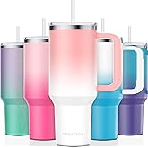 Greatyos 40 oz Tumbler with Handle and Straw Lid Insulated Tumblers Cups with Lids Straws Double Wall Vacuum Stainless Steel 40oz Tumbler Travel Mug Gifts for Men Women Him Her (Sakura)
