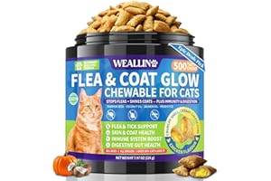 WEALLIN Flea and Tick Prevention for Cats - Cat Flea Treatment with Skin & Coat Support, 500 Crunchy & Creamy Chews, Oral Natural Flea Chewables for Gut & Immunity Support for All Breeds & Ages Chicken Flavor