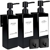 HCYWOC Shampoo Dispenser for Shower Wall, Shampoo and Conditioner Dispenser with 16 Waterproof Labels, No Drill Shower Soap Dispenser Bathroom, Shower Soap Dispenser Wall Mounted 3 Chamber, 17oz,Black